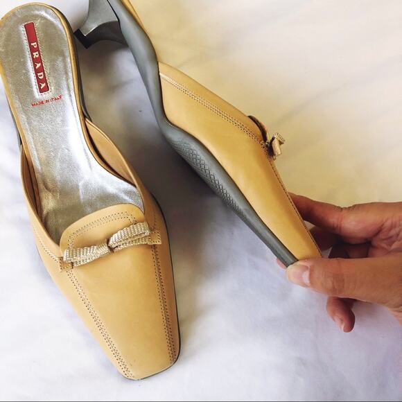 Authentic Prada Tan Leather Square-Toe Mules - Picture 2 of 8